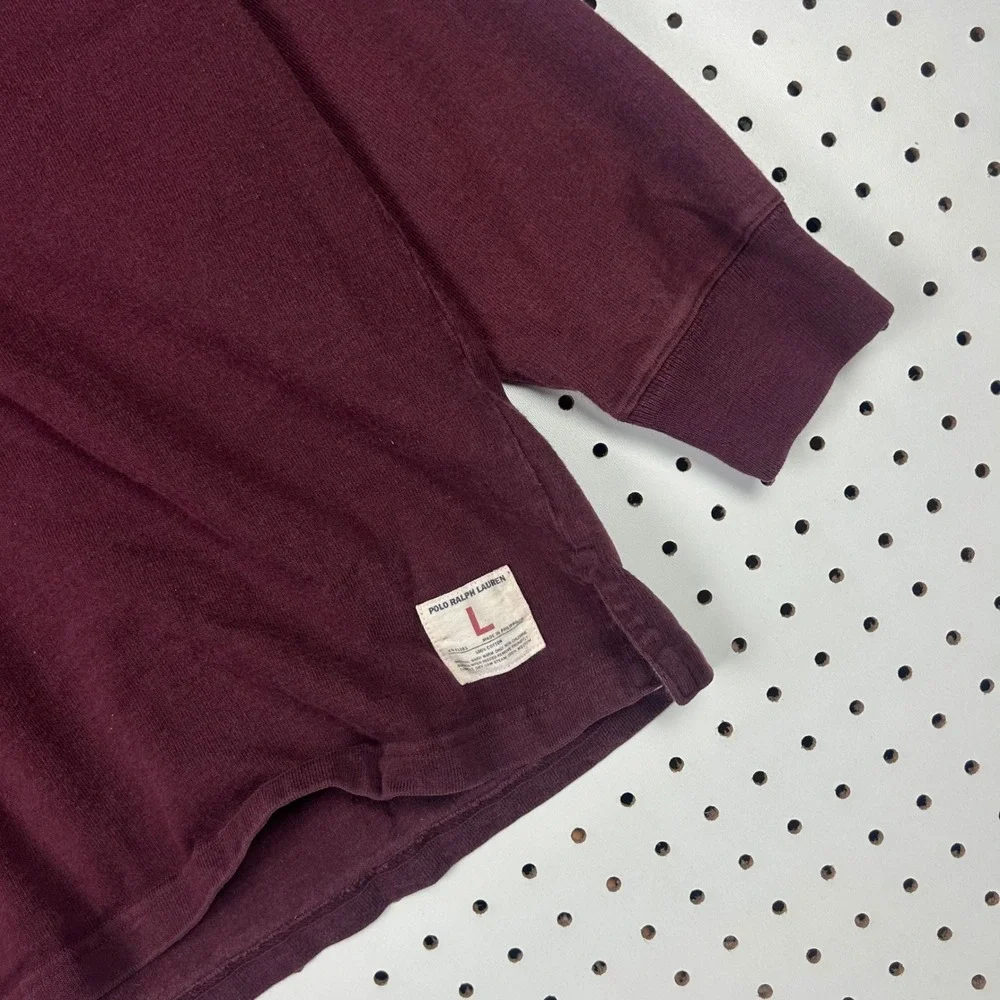Polo Ralph Lauren Large Rugby Shirt Maroon Navy Blue Striped Long Sleeve Cotton